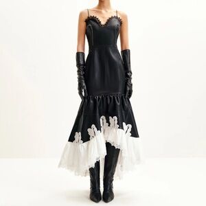JW PEI Zora Lace Trim Leather Dress - Black